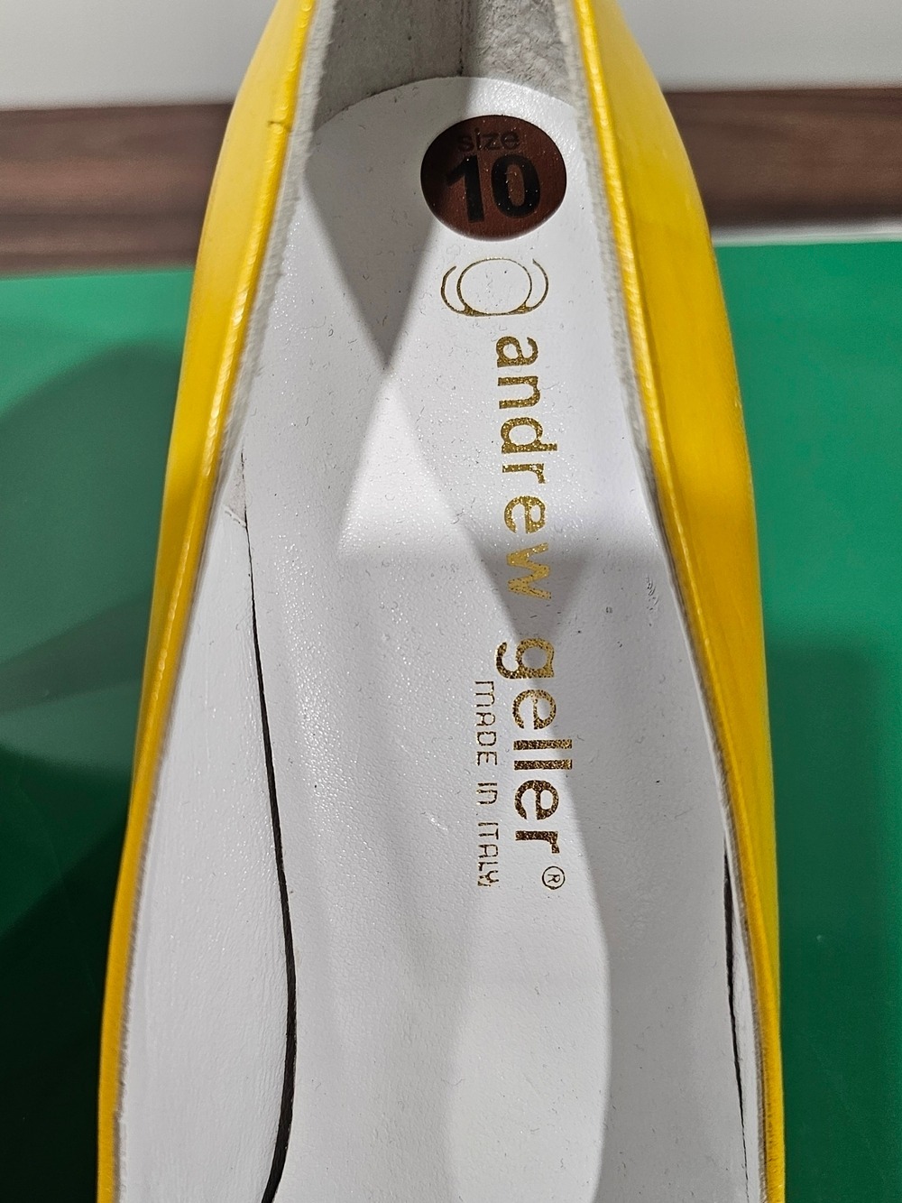 Andrew Geller Yellow Snakeskin Peep Toe Heels Size 10 AA Narrow Italian Leather - Picture 5 of 8